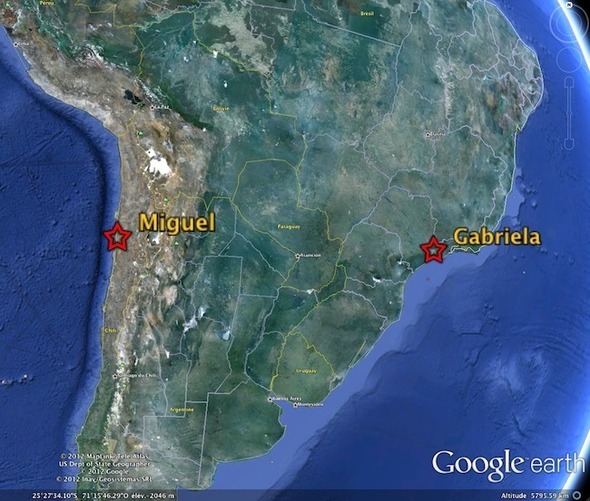 Gabriela au Brésil, Seconde 3. Miguel au Chili, Seconde 18... Gabriela au Brésil, Seconde 3. Miguel au Chili, Seconde 18...